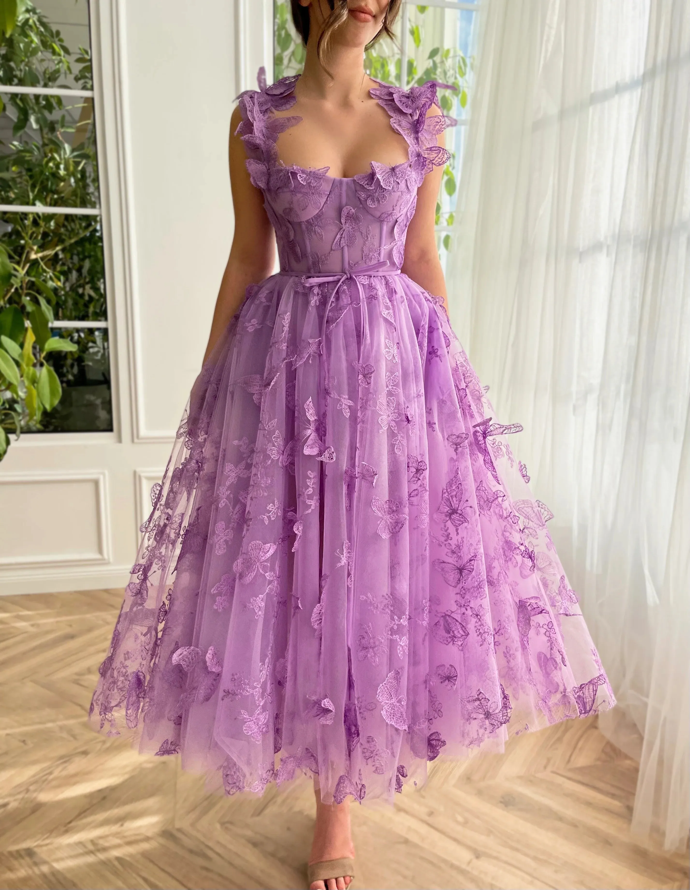 3D Butterfly Lace Appliques Prom Dresses for Women Tulle Wedding Guest Dress Long Formal Ball Gown