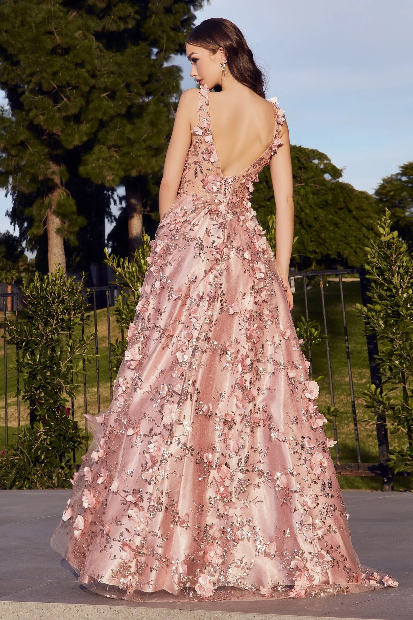 3D Floral Glitter Ball Gown by Ladivine J838