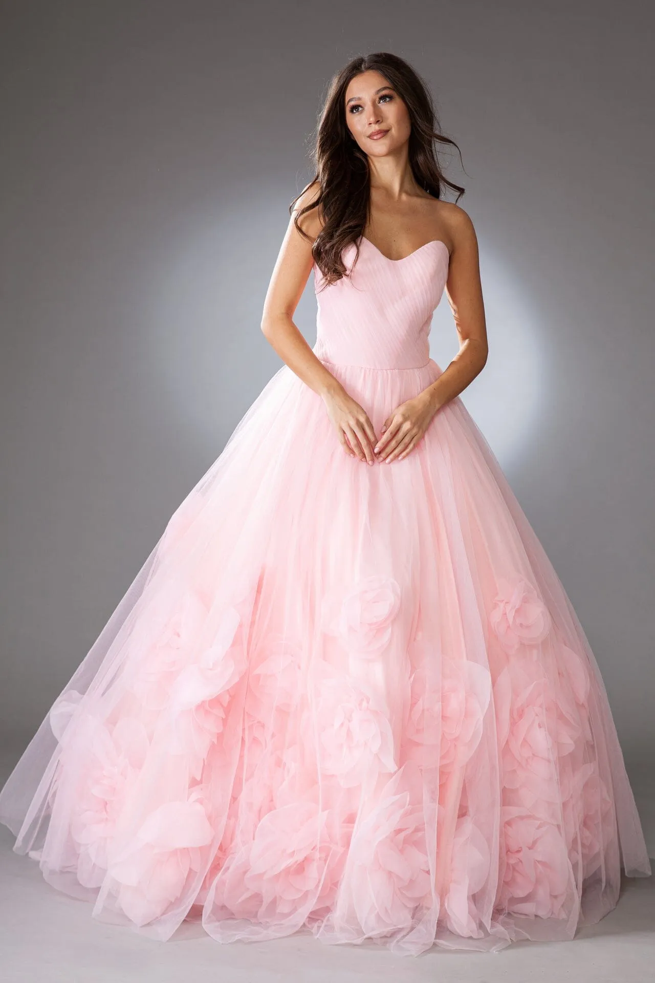 3D Floral Organza Ruffled Ball Gown by Amelia Couture SU079