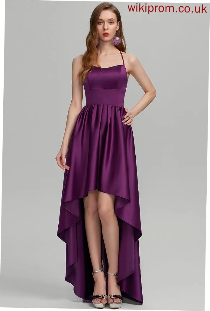 Asymmetrical Neckline Prom Dresses Halle Square Satin Ball-Gown/Princess