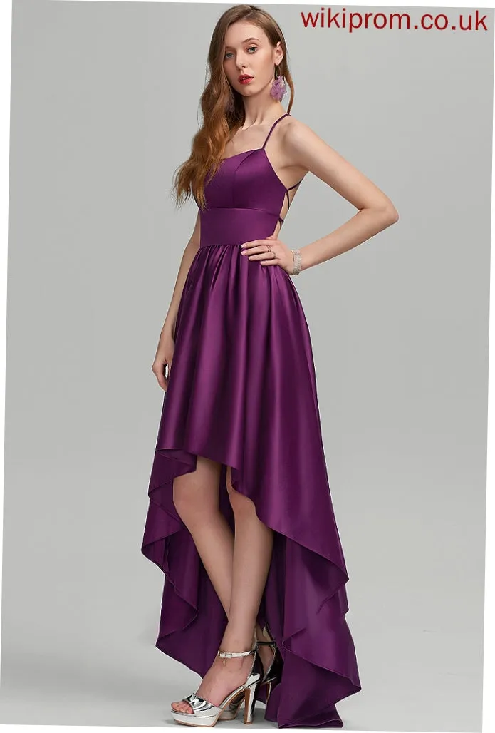 Asymmetrical Neckline Prom Dresses Halle Square Satin Ball-Gown/Princess