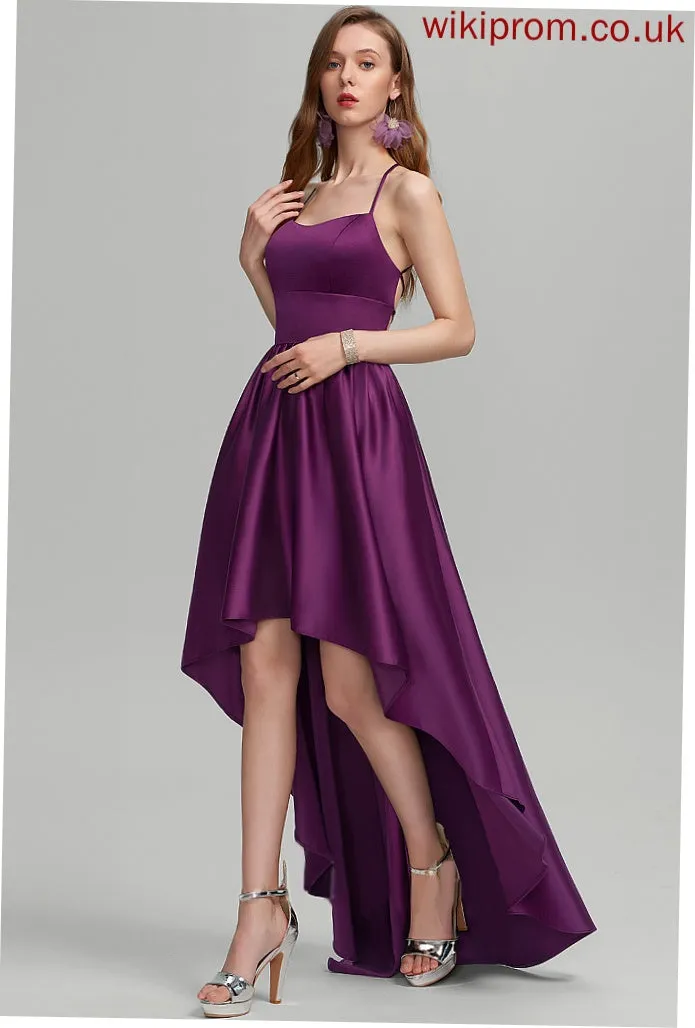 Asymmetrical Neckline Prom Dresses Halle Square Satin Ball-Gown/Princess