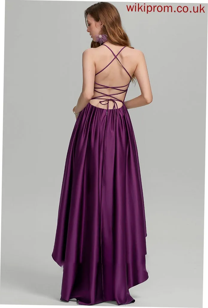 Asymmetrical Neckline Prom Dresses Halle Square Satin Ball-Gown/Princess