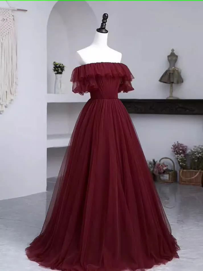 Ball Gown Burgundy Off The Shoulder Prom Dresses Evening Dress