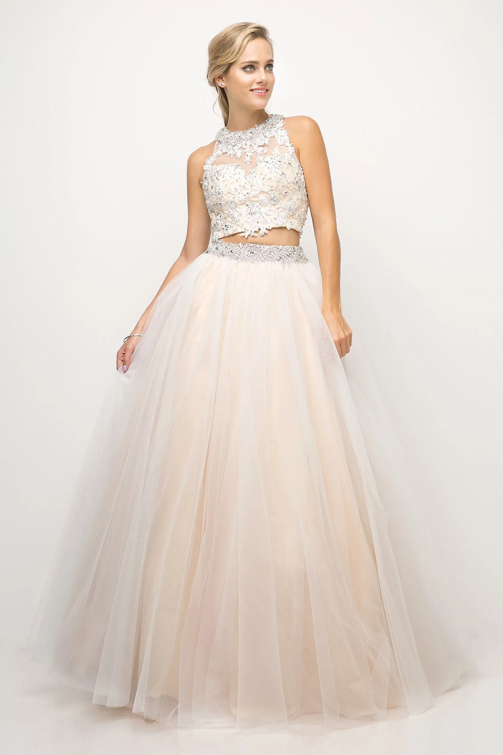 Beaded Lace Two-Piece Ball Gown by Cinderella Divine UM078