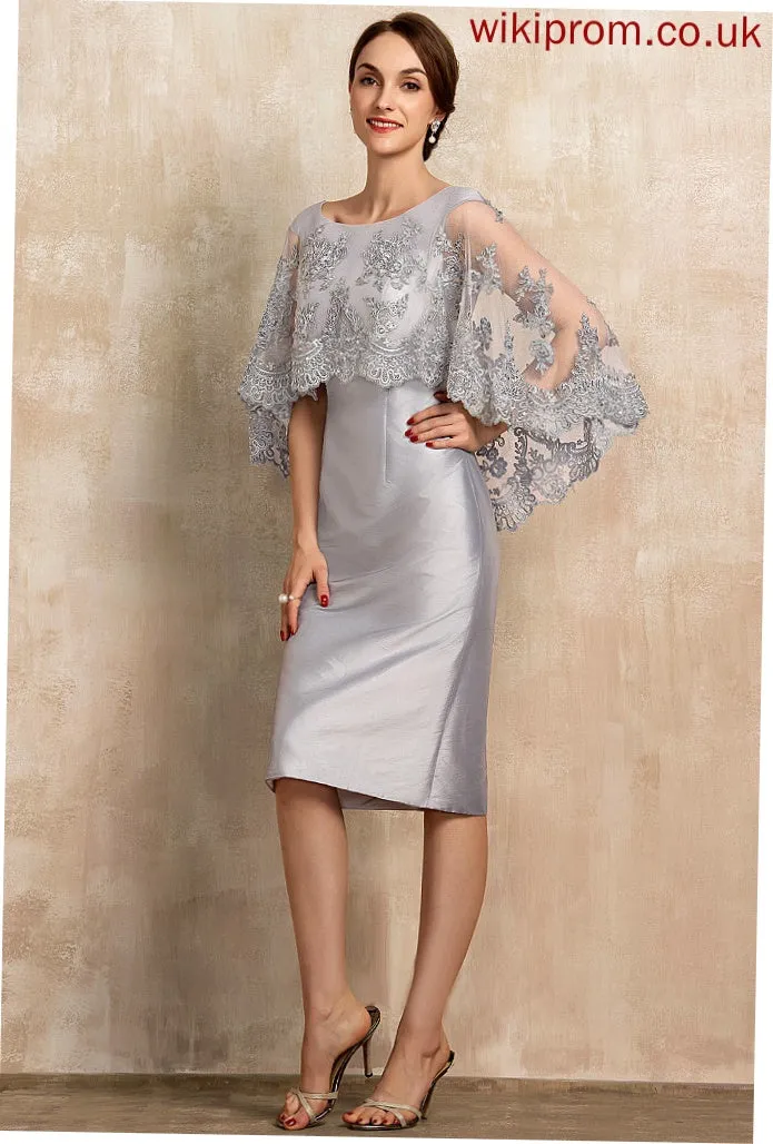 Beading Anabel of With Neck Dress Bride Mother the Knee-Length Lace Mother of the Bride Dresses Sequins Scoop Sheath/Column Taffeta