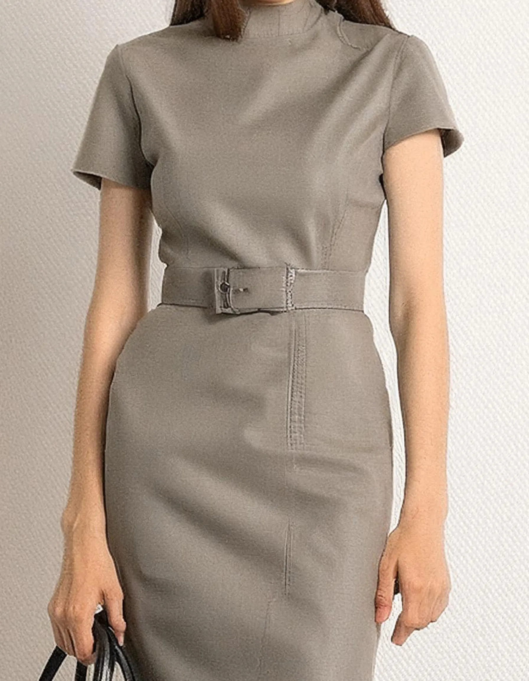 Beige Sophisticated Sheath Midi Dress