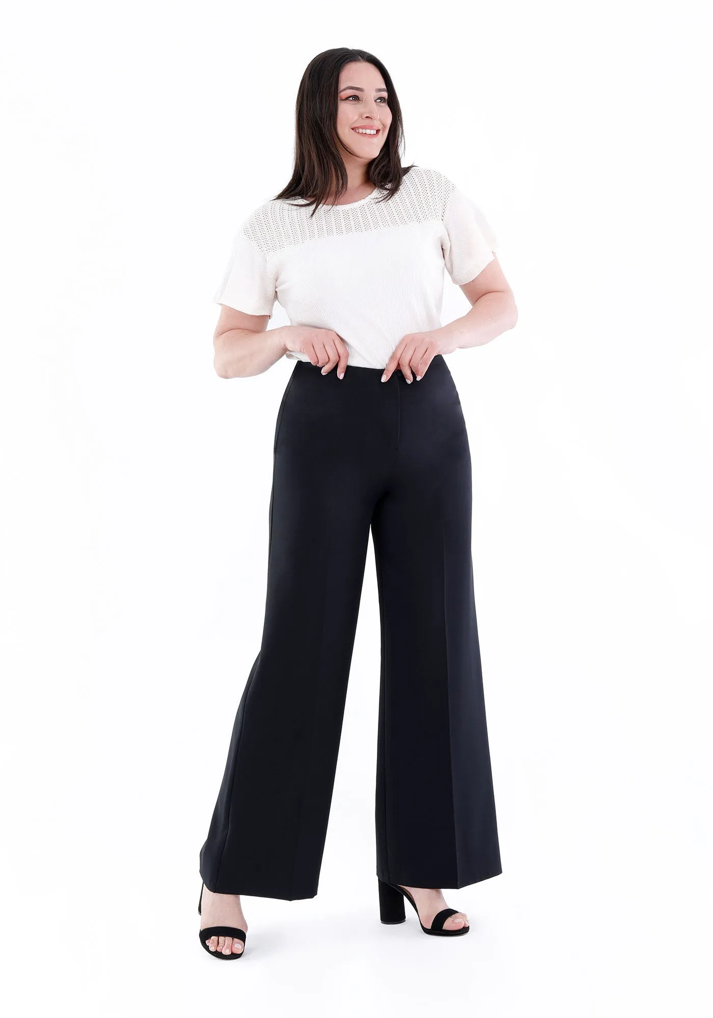 Black Wide Leg Pants - Regular & Plus Size Flare Trousers - G-Line