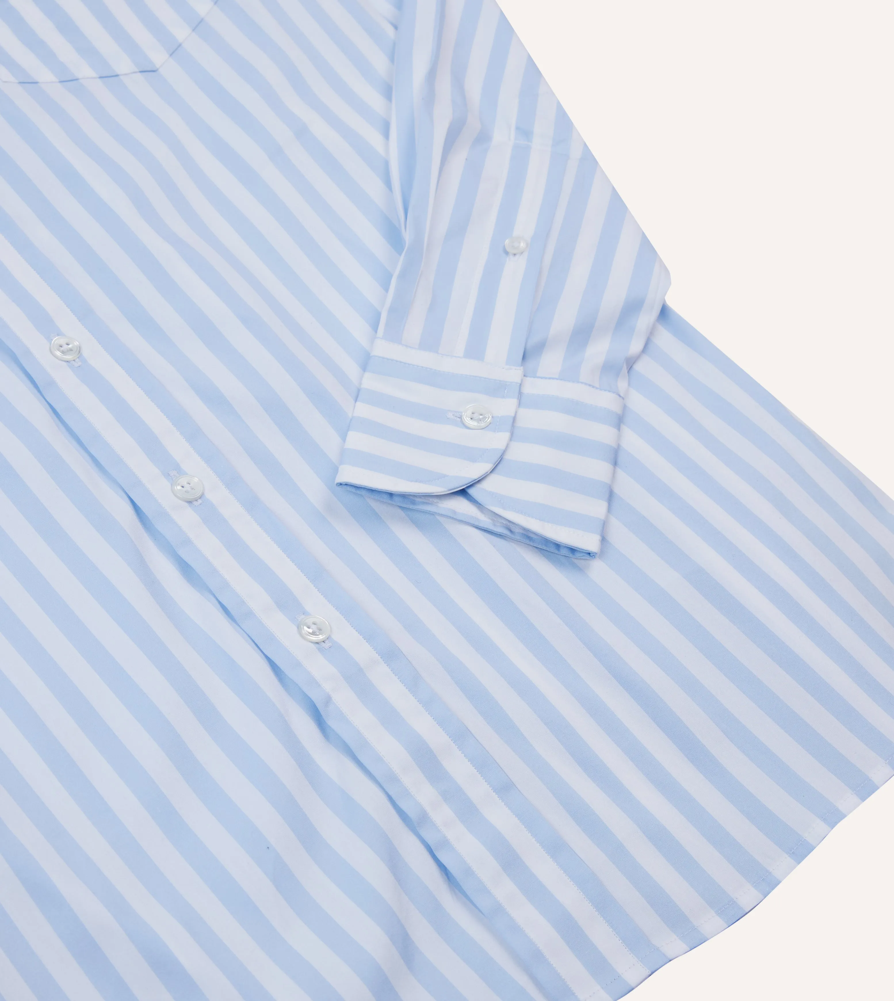 Blue Broad Stripe Cotton Poplin Button-Down Shirt