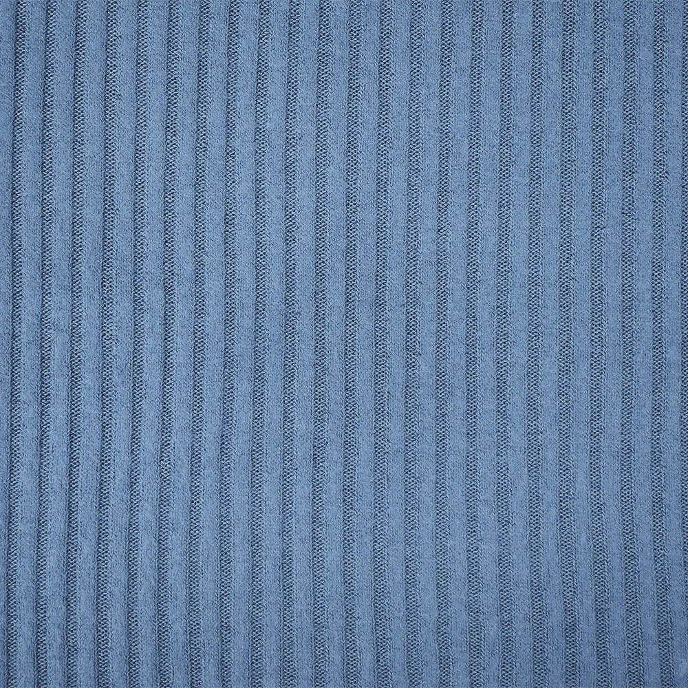 Blue Rayon Stretch Spandex Brushed Back 4x2 Rib Knit Fabric