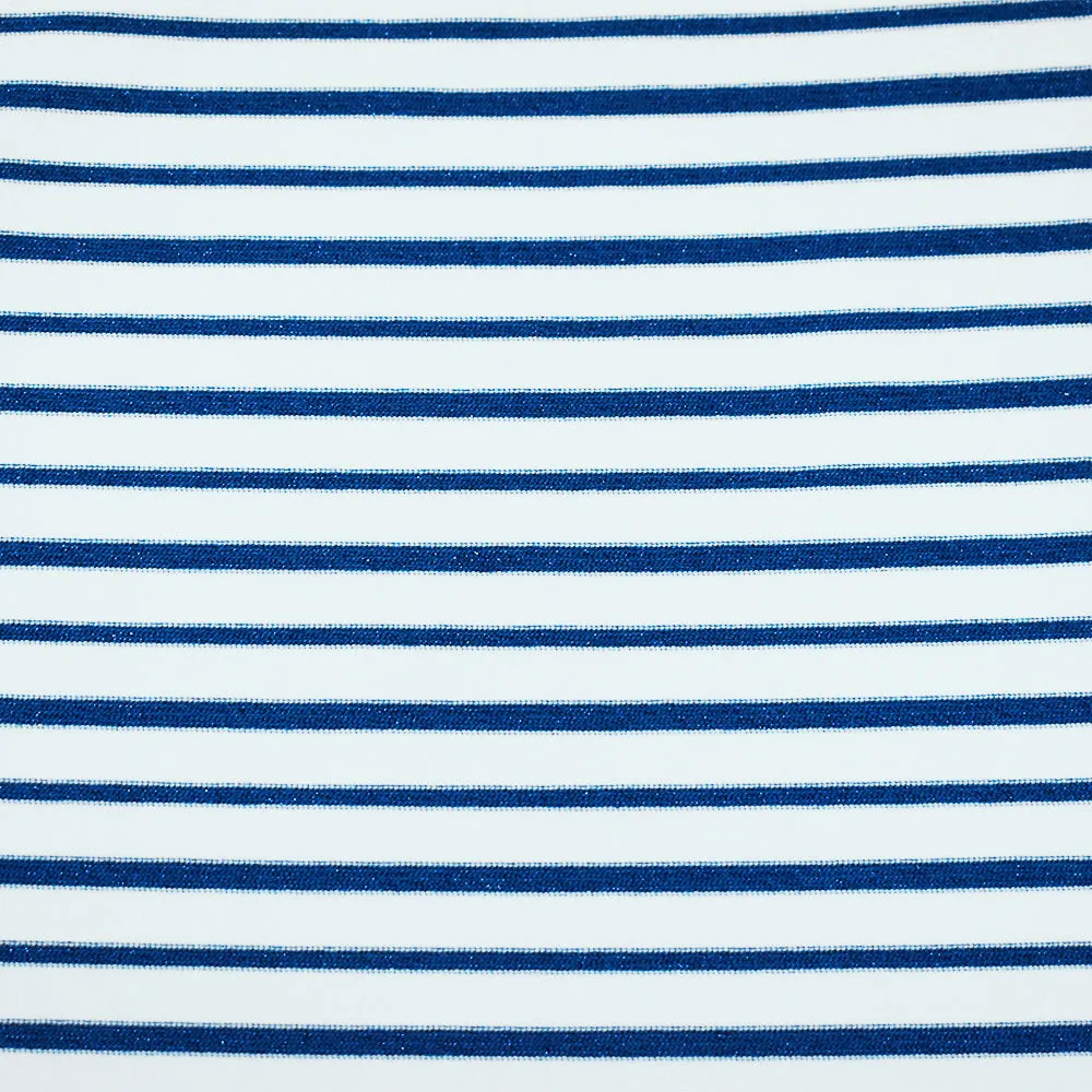 Blue Sparkle-White Stripe Stretch Spandex Knit Fabric