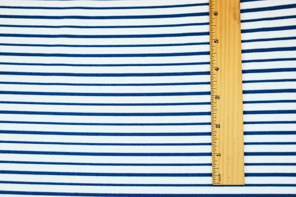 Blue Sparkle-White Stripe Stretch Spandex Knit Fabric