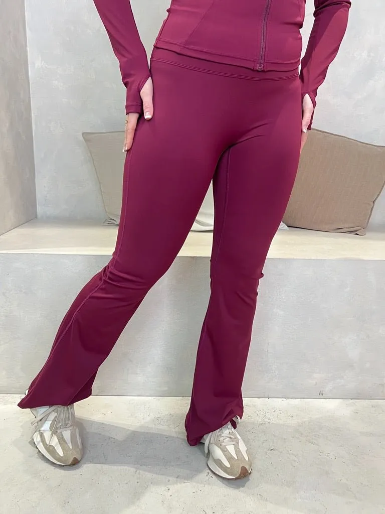 Burgundy Zip Jacket Wide Leg Trouser Set