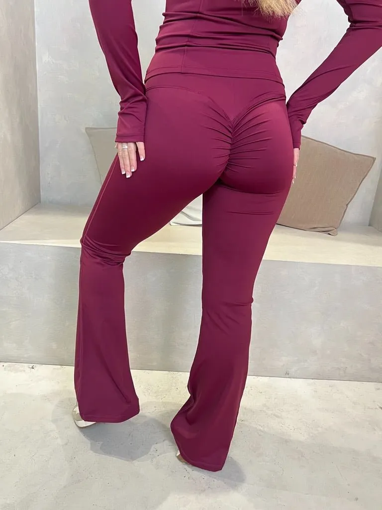 Burgundy Zip Jacket Wide Leg Trouser Set