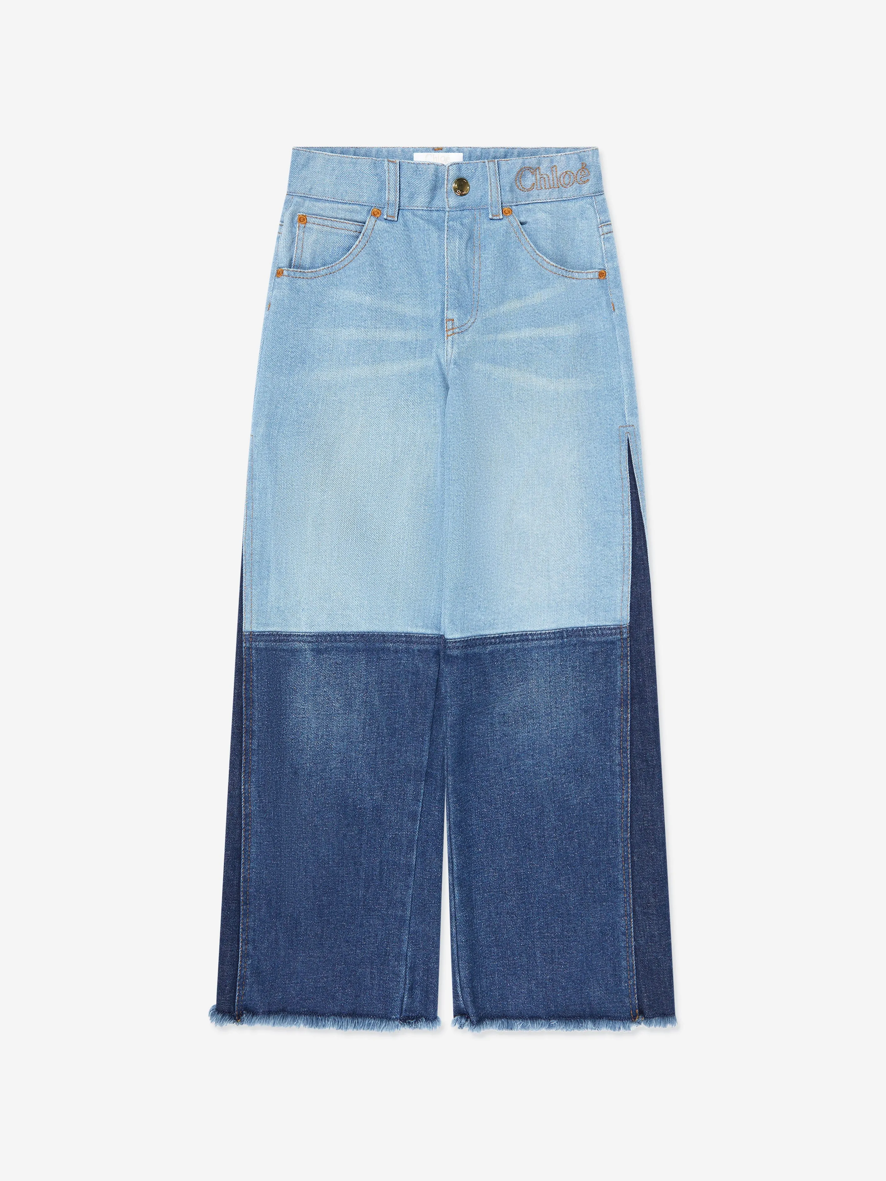 Chloé Girls Contrast Denim Trousers in Blue