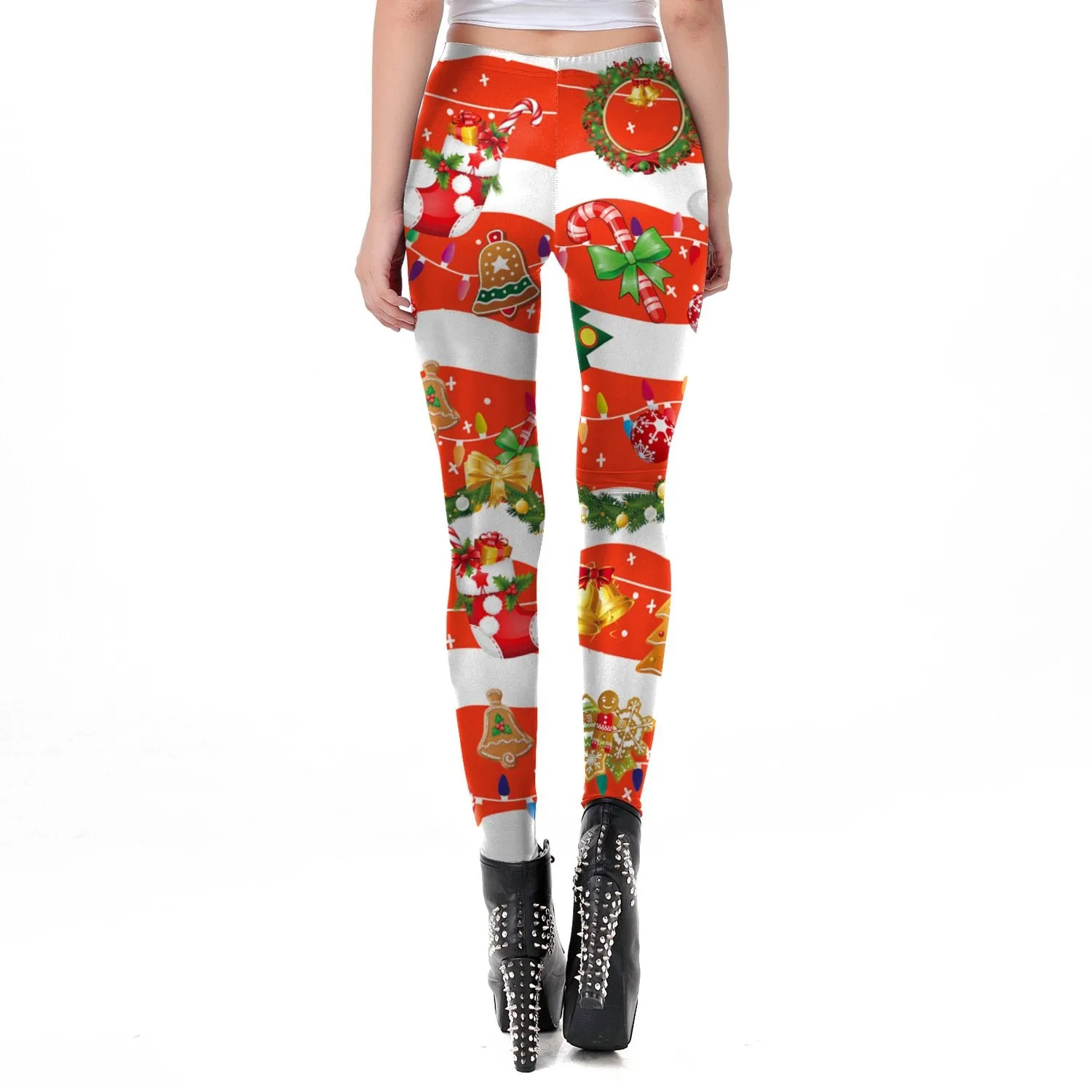 Christmas Party Print Women Mid Waist Skinny Leggings