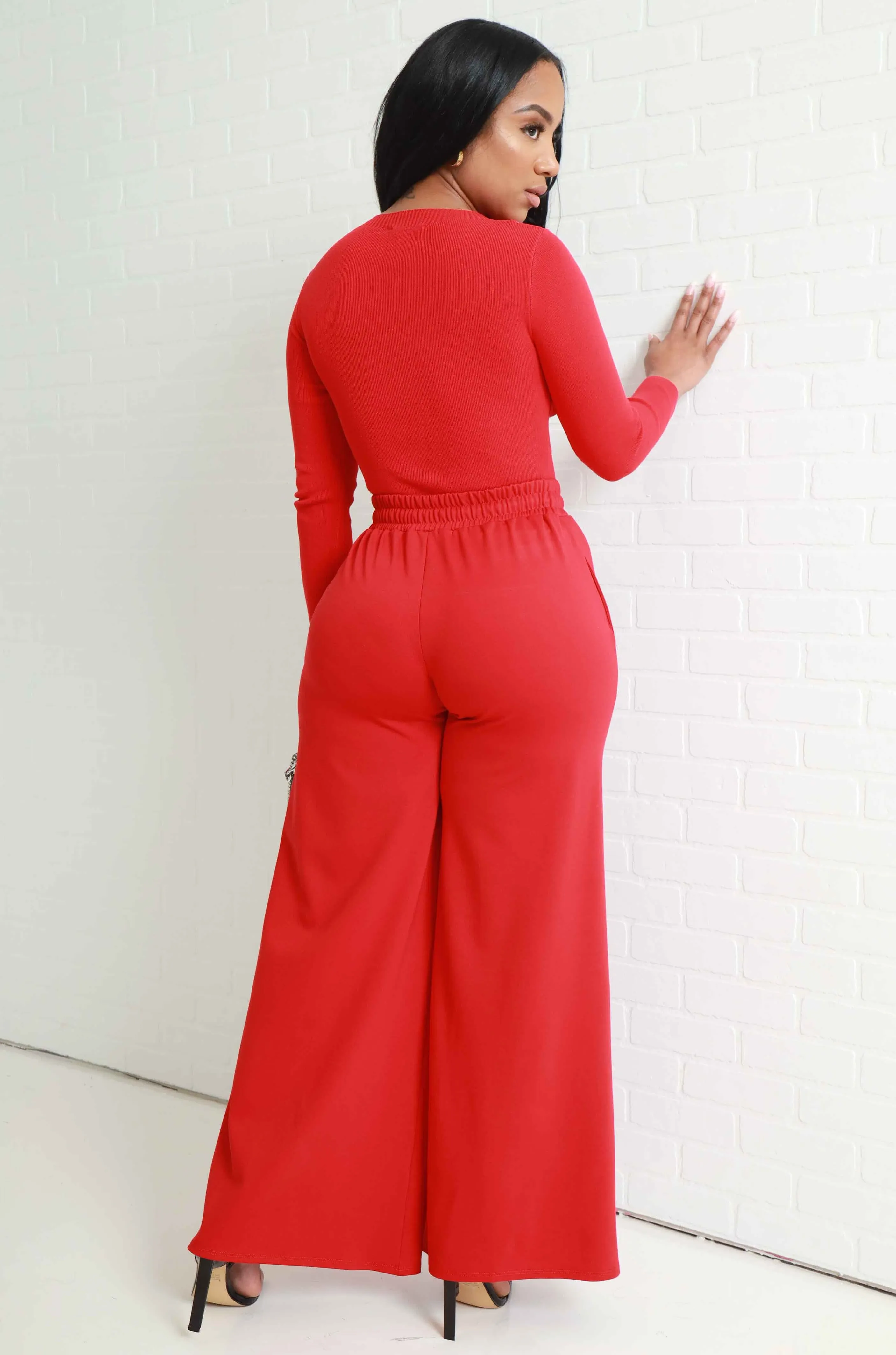 Day Off Wide Flare Pants - Red