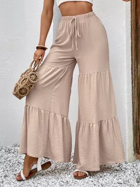 Drawstring Culottes - Tiered Casual Trousers Pants