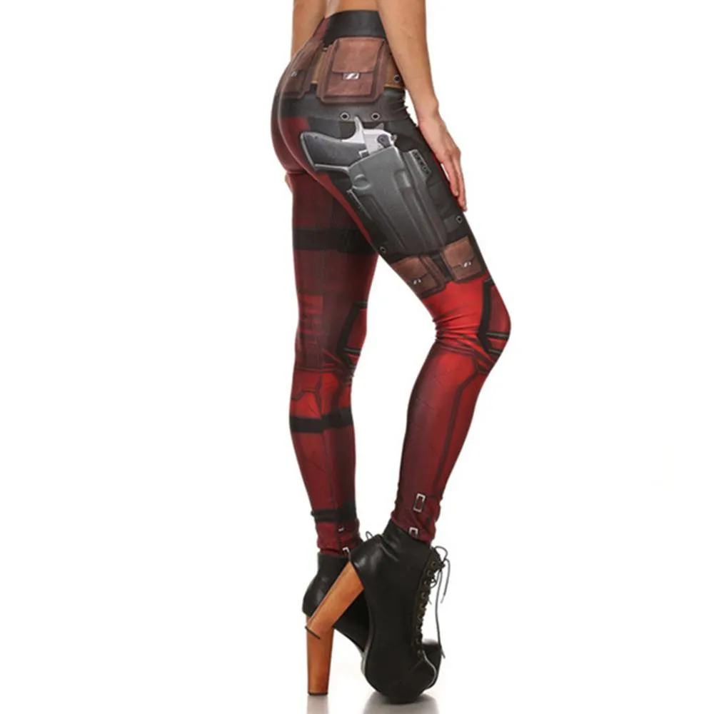 Elastic Digital Print Mid Waist Women Skinny Leggings