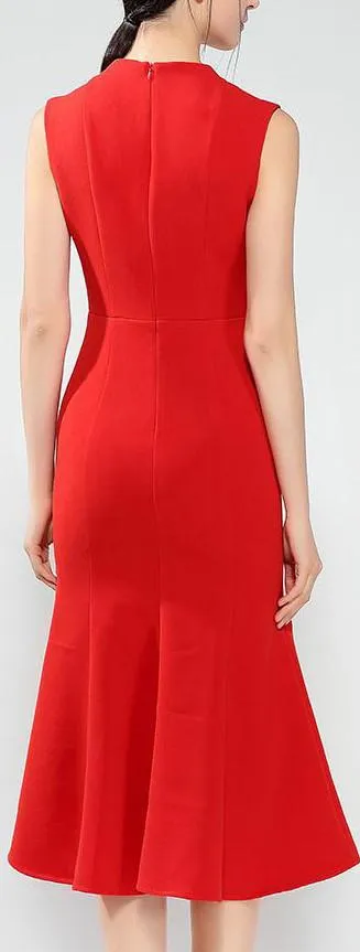 Embellished V-Neck Sheath Dress, Red