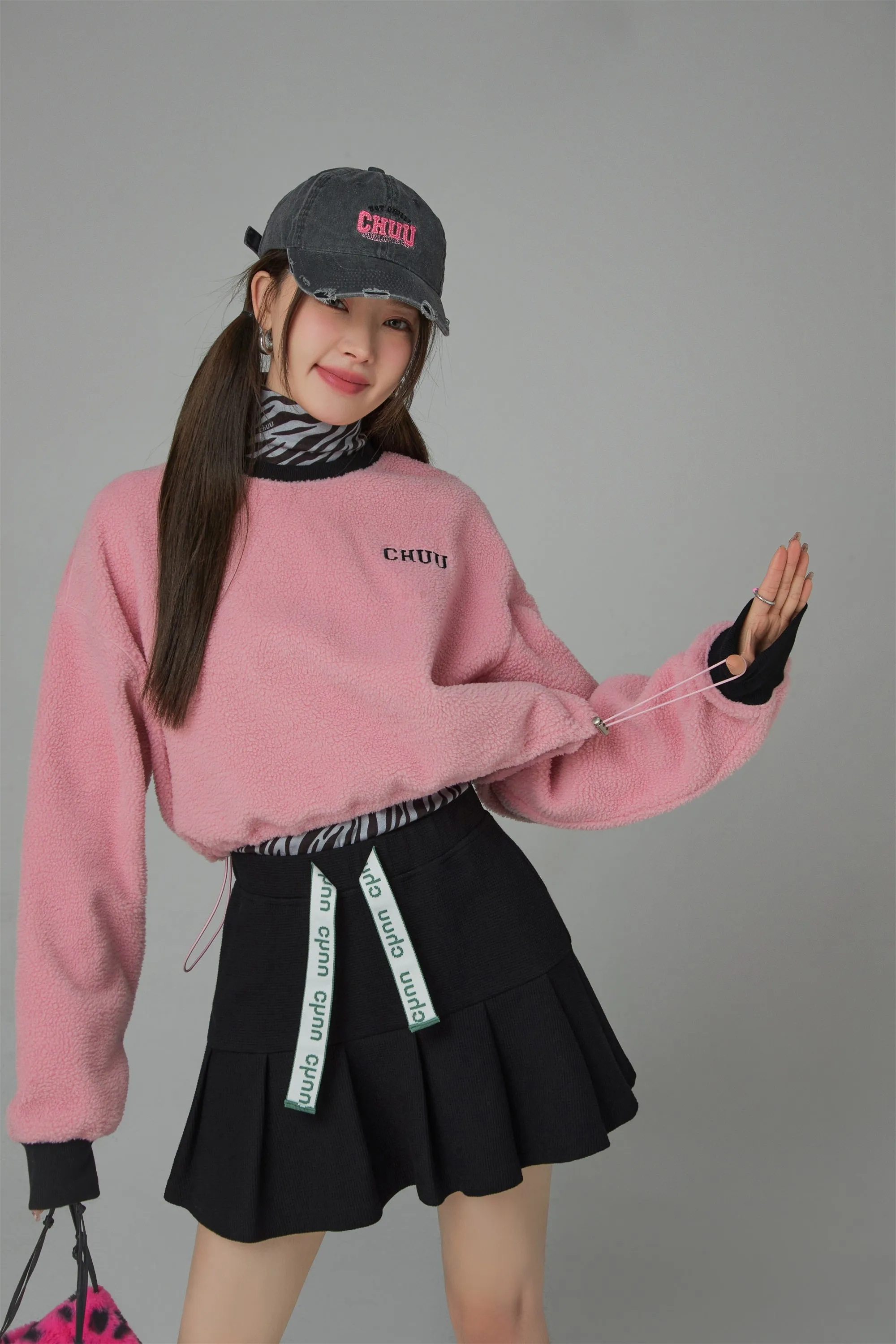 Fleece Color Matching Cropped Sweatshirt