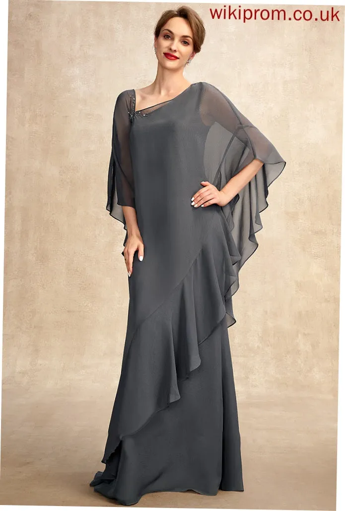 Floor-Length One-Shoulder Bride Chiffon Dress Anastasia Mother of Mother of the Bride Dresses Sheath/Column the