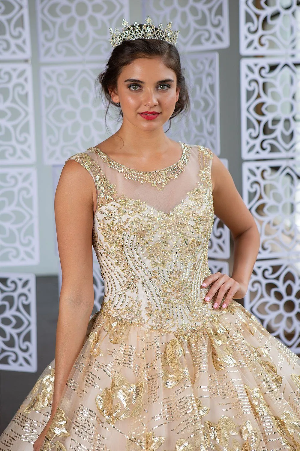 Floral Sequin Illusion Quinceanera Dress by Calla KY77239