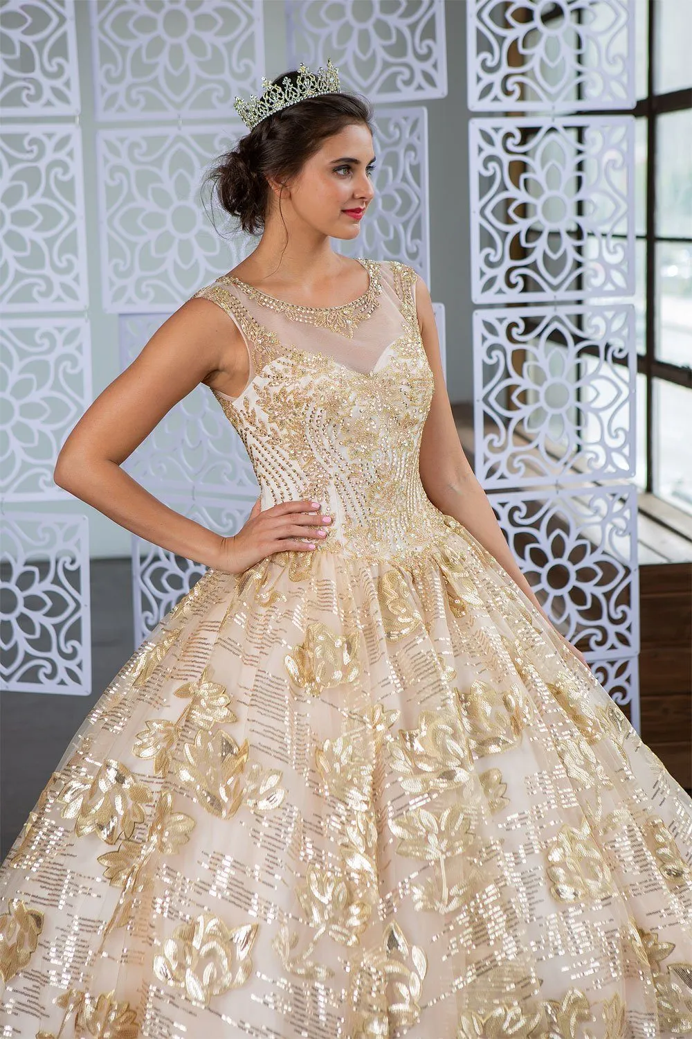 Floral Sequin Illusion Quinceanera Dress by Calla KY77239