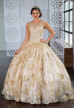 Floral Sequin Illusion Quinceanera Dress by Calla KY77239