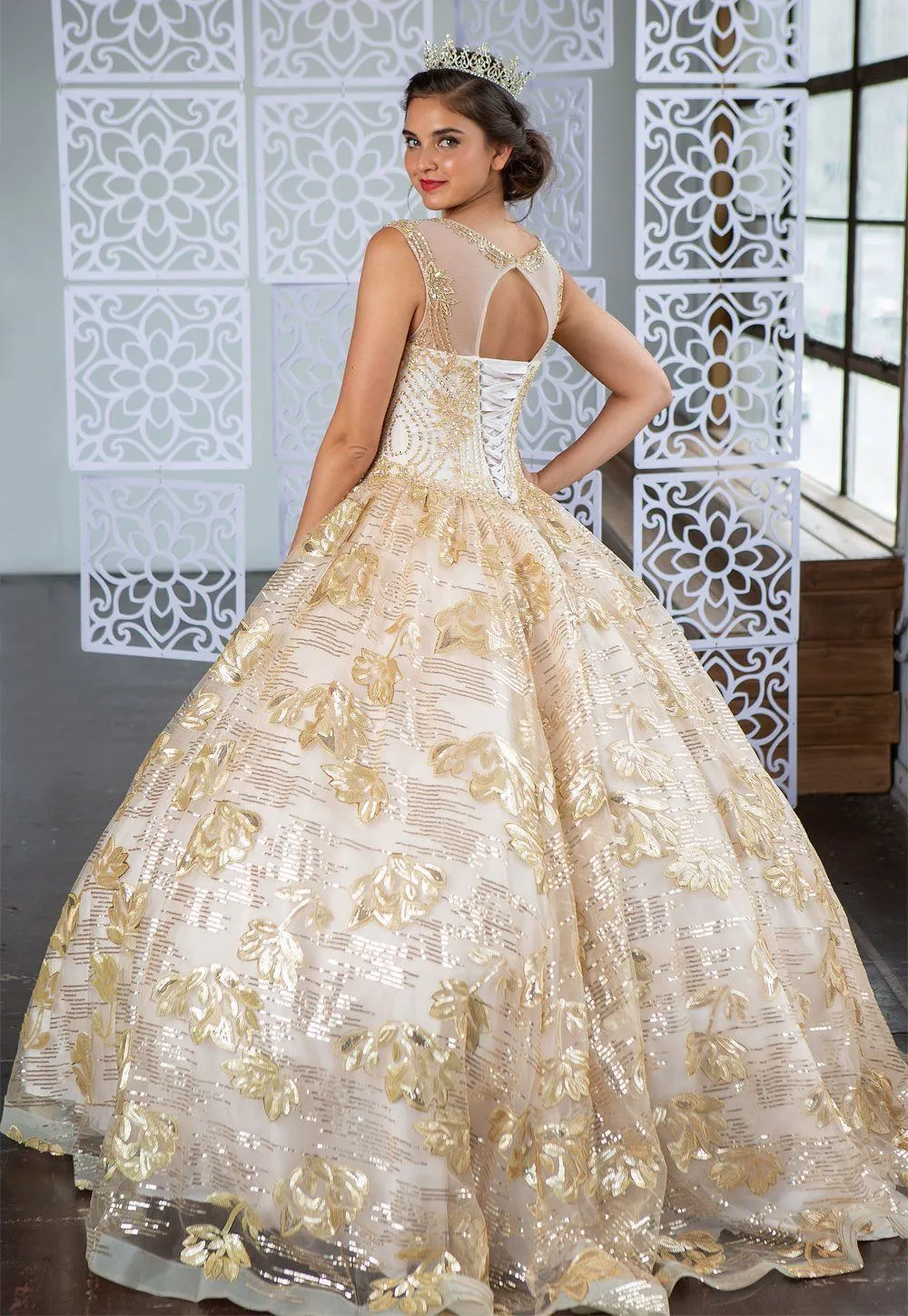 Floral Sequin Illusion Quinceanera Dress by Calla KY77239