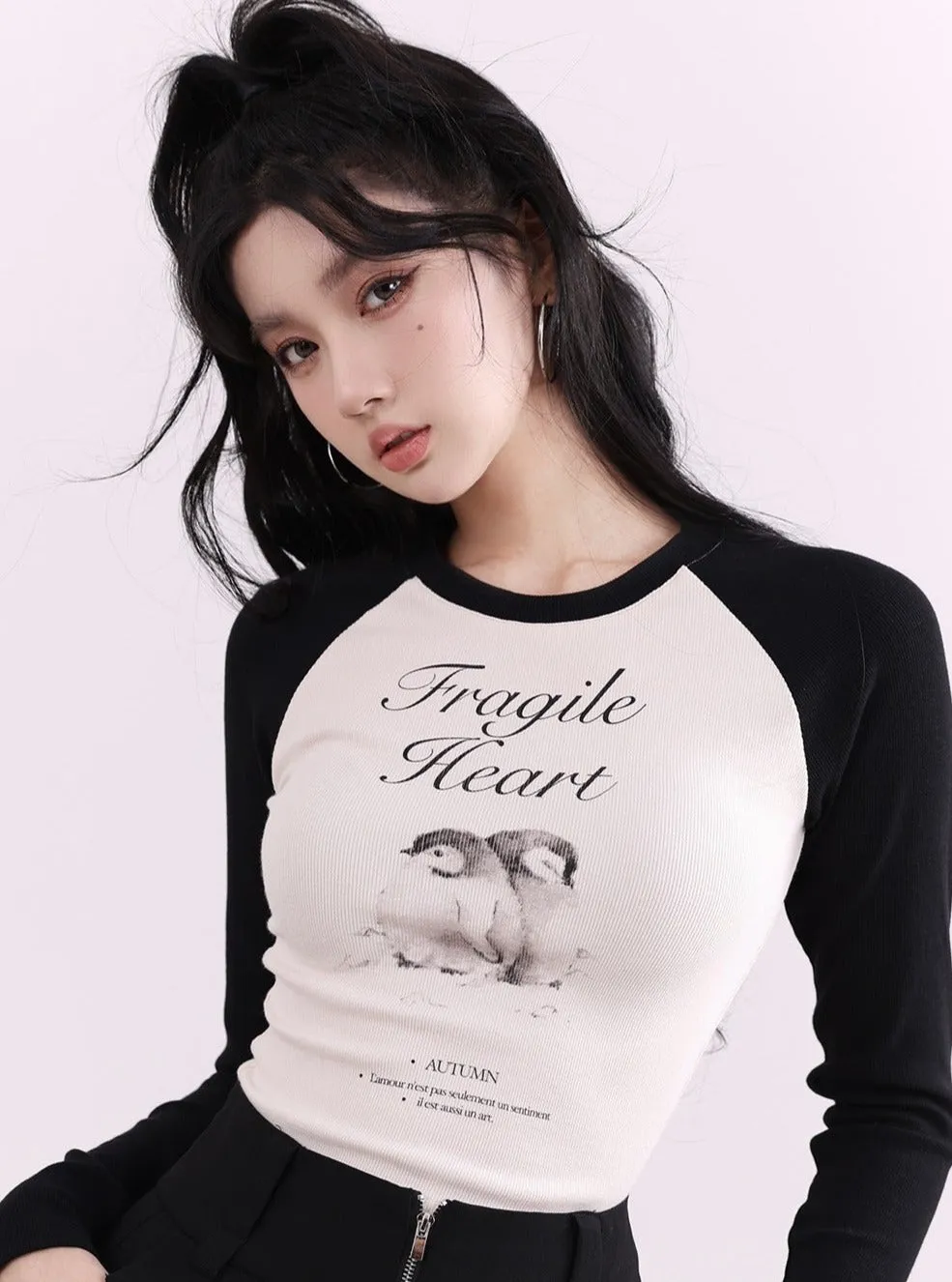 Fragile Heart Cropped Raglan Graphic Sweatshirts