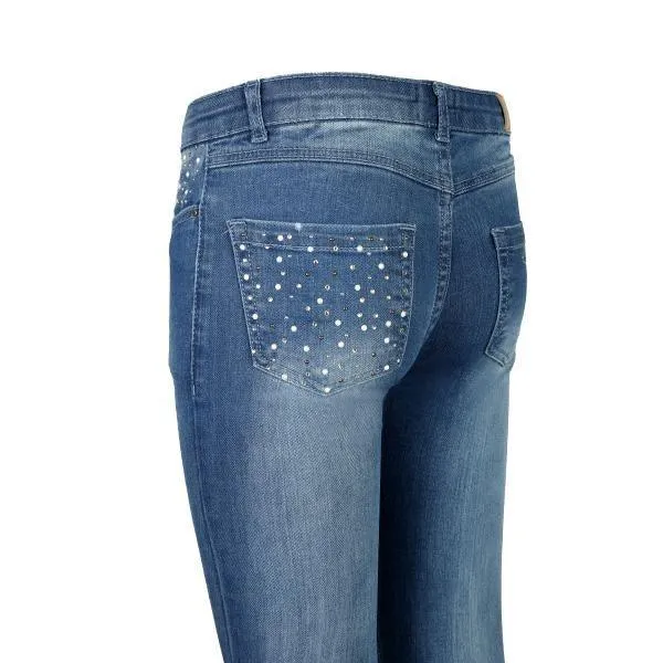 GIRLS BLUE DENIM TROUSERS WITH BOOTCUT DESIGN