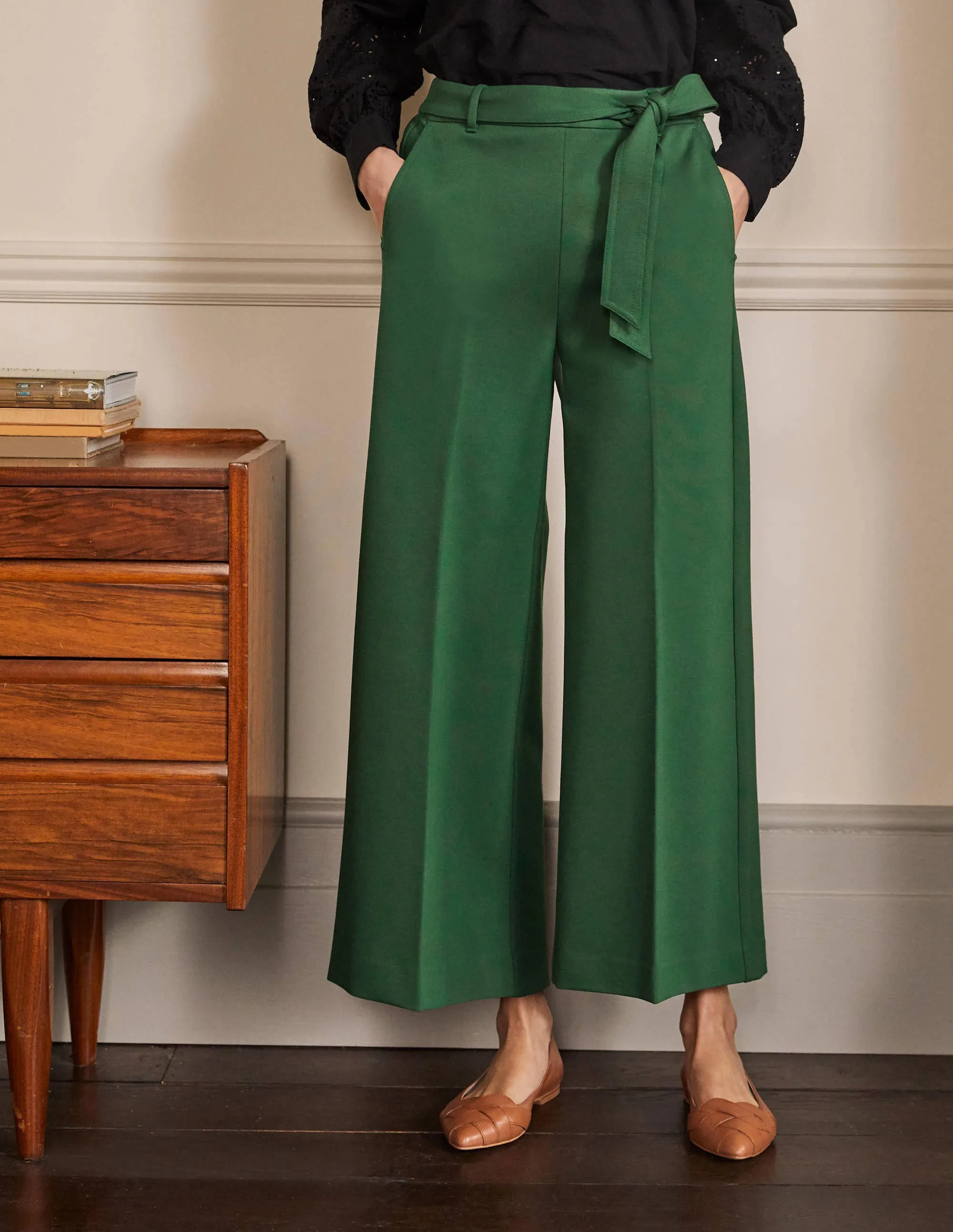 Jersey Pull-On Culottes-Palm Leaf