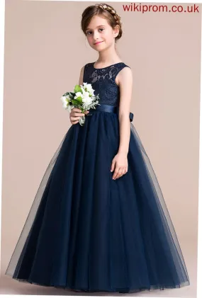 Junior Bridesmaid Dresses Ball-Gown/PrincessScoopNeckFloor-LengthTulleJuniorBridesmaidDressWithSash#126265 Abigail