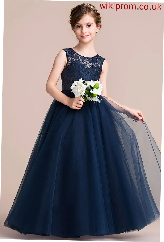 Junior Bridesmaid Dresses Ball-Gown/PrincessScoopNeckFloor-LengthTulleJuniorBridesmaidDressWithSash#126265 Abigail