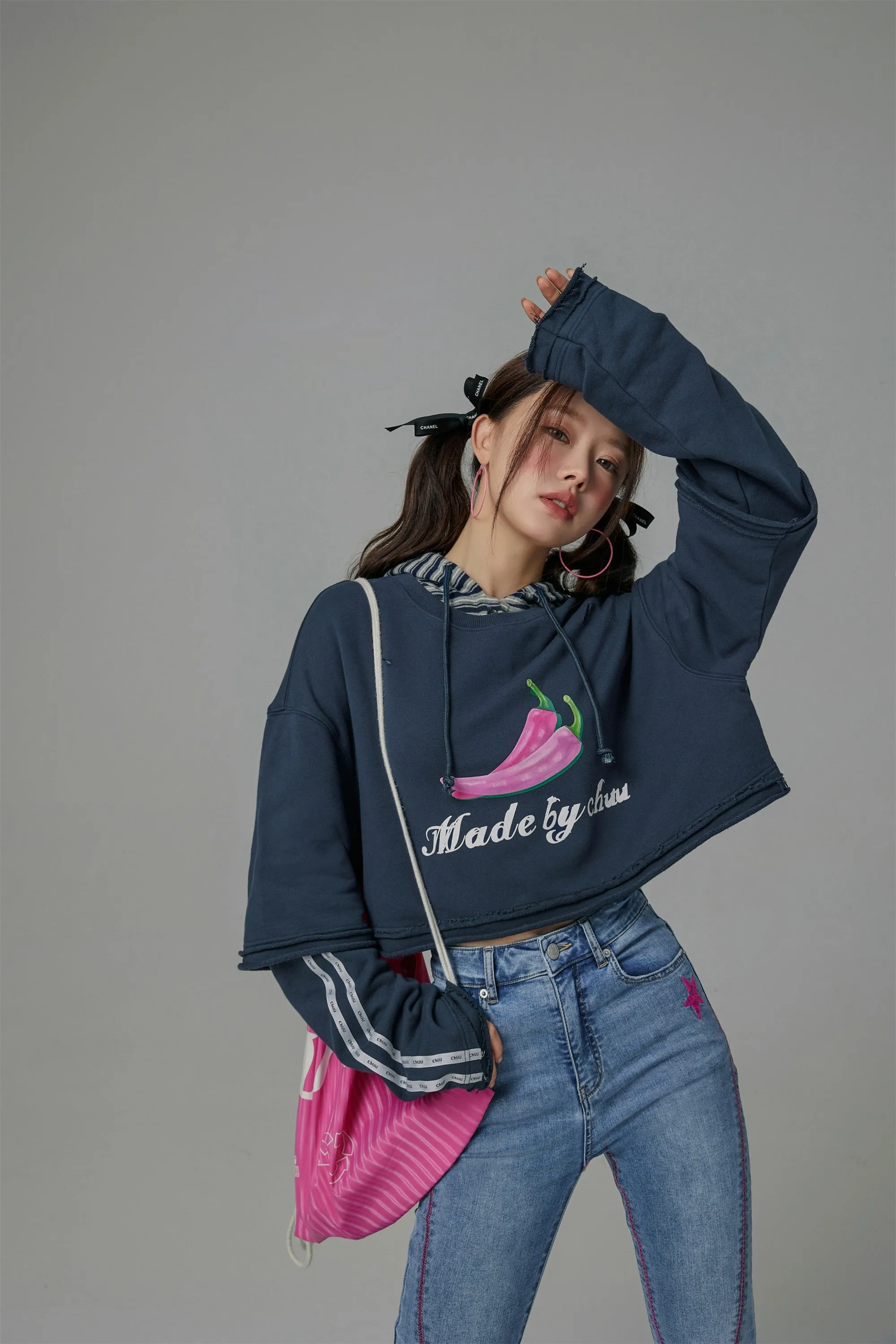 Just Fine Pink Chili Cropped Sweatshirt