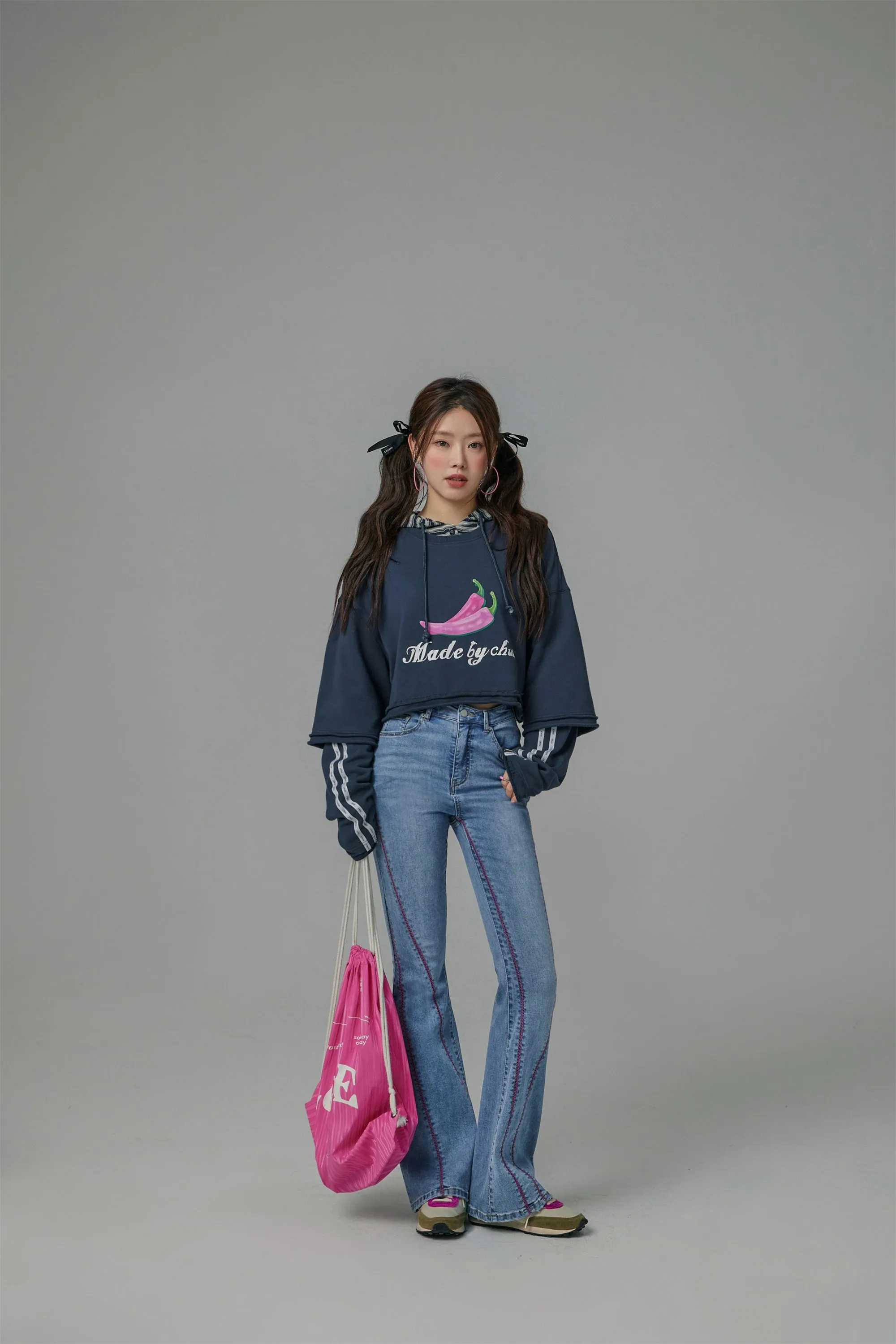 Just Fine Pink Chili Cropped Sweatshirt