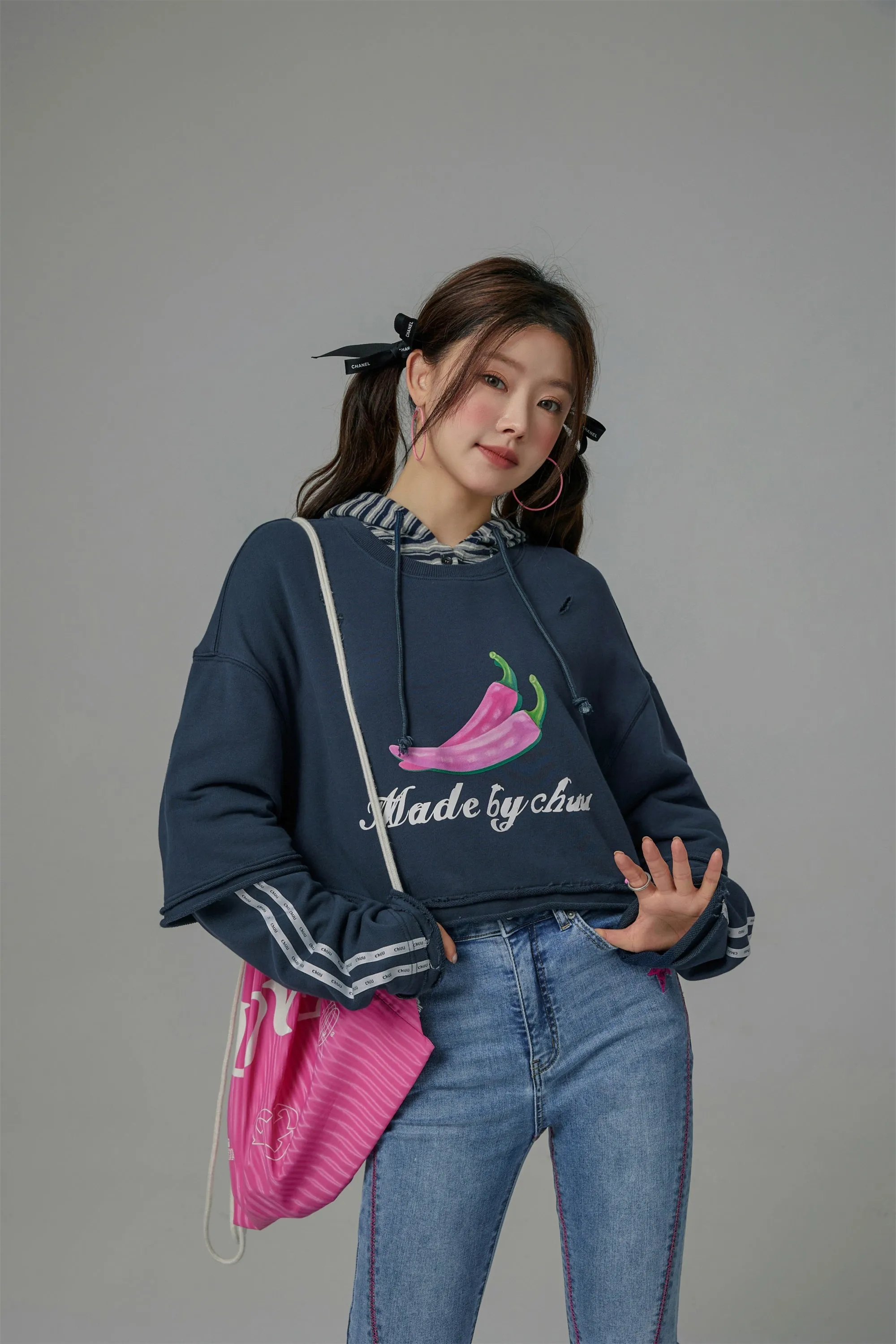 Just Fine Pink Chili Cropped Sweatshirt