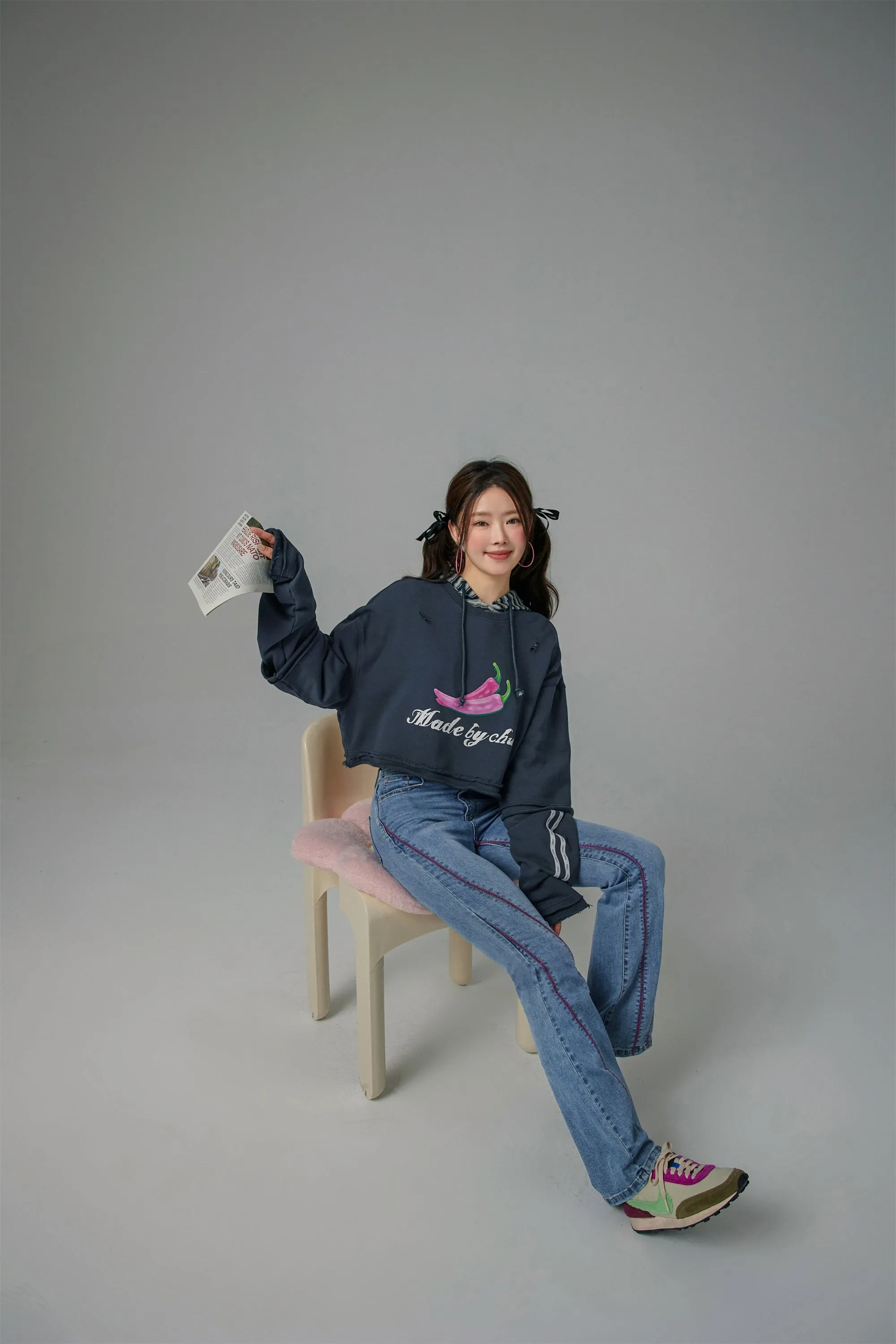 Just Fine Pink Chili Cropped Sweatshirt