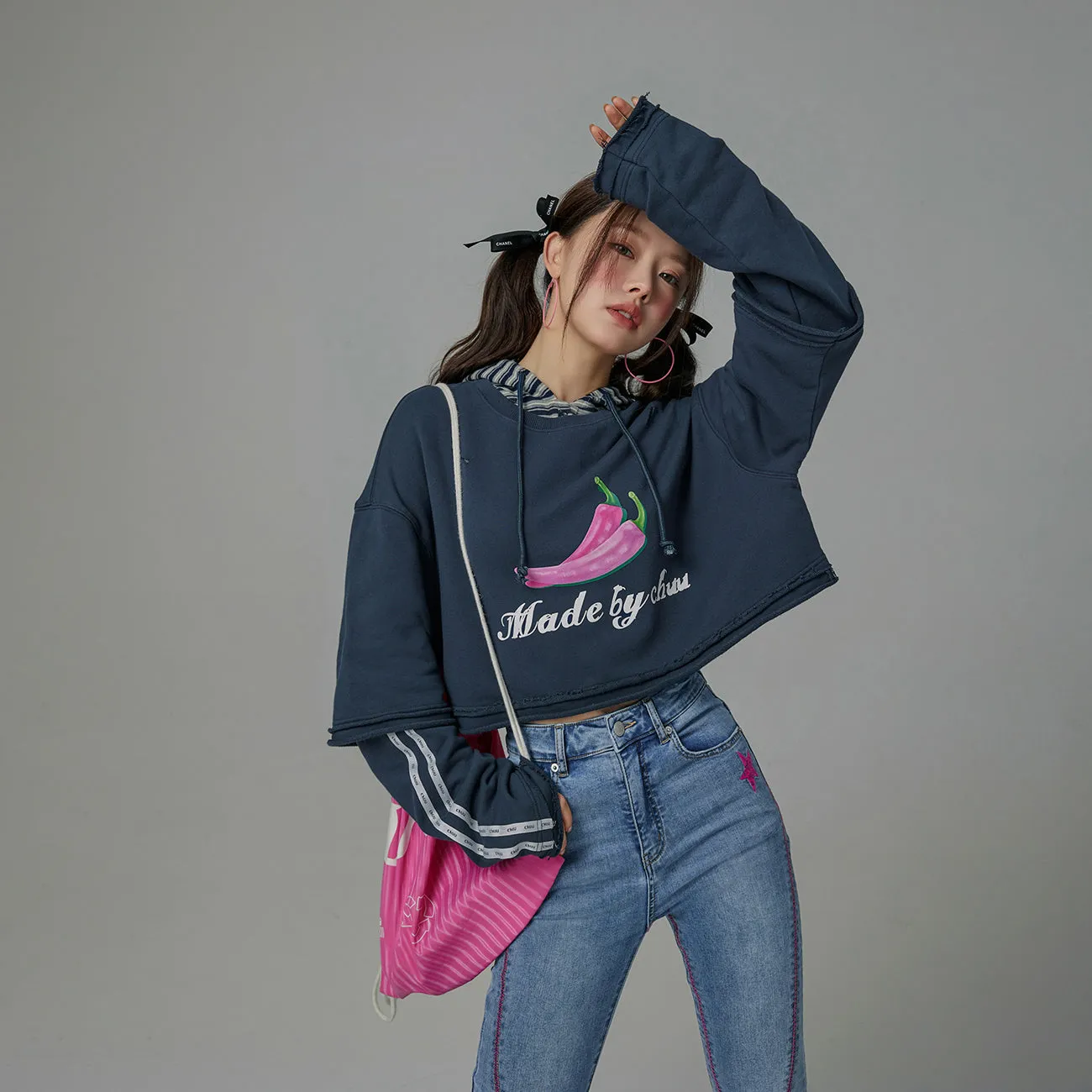 Just Fine Pink Chili Cropped Sweatshirt