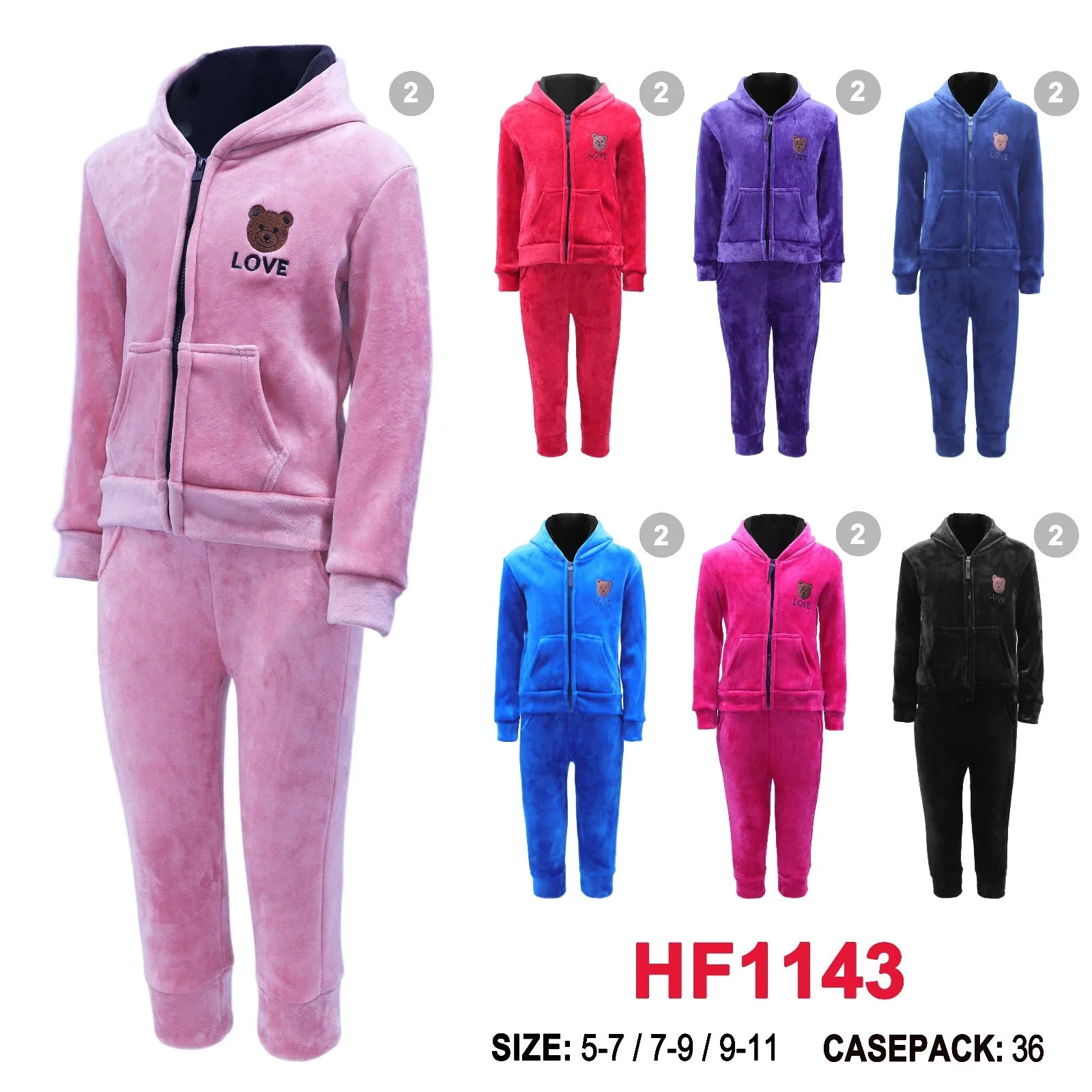 Kids Children Girls Winter Warm Pants Lining Leggings And Zipper Love Jacket W/Hoody HF1143