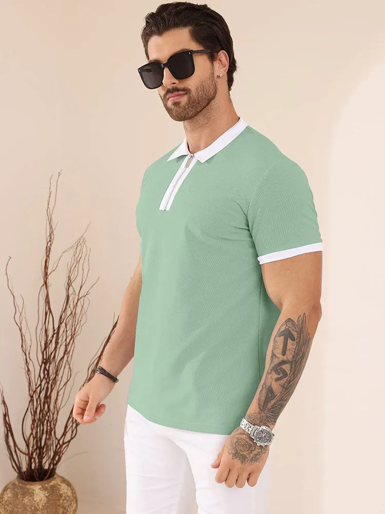 Mens Short Sleeve Henley Polo Shirts