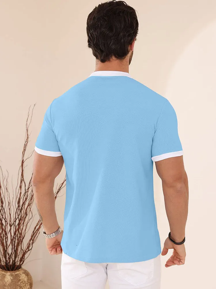 Mens Short Sleeve Henley Polo Shirts