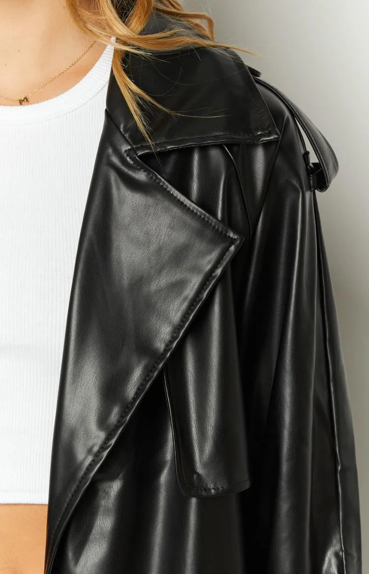 Midnight Mirage Black PU Trench