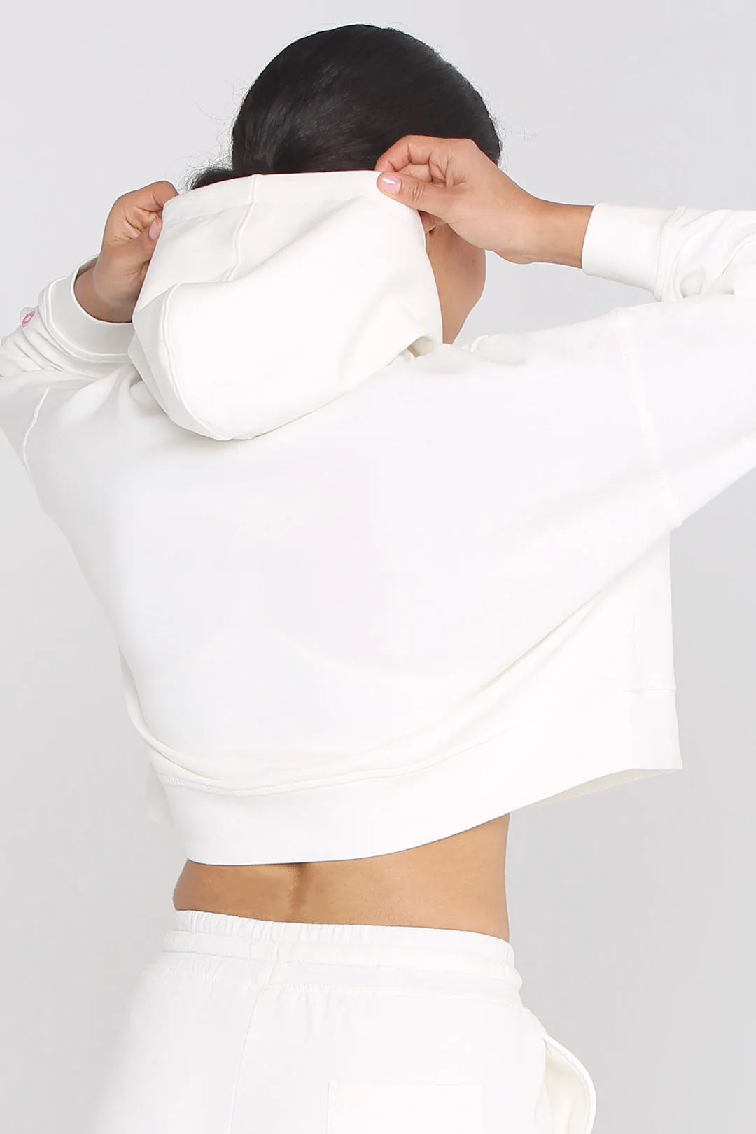 Oversized Dropped Shoulder Cropped Fleece Hoodie Sportswear