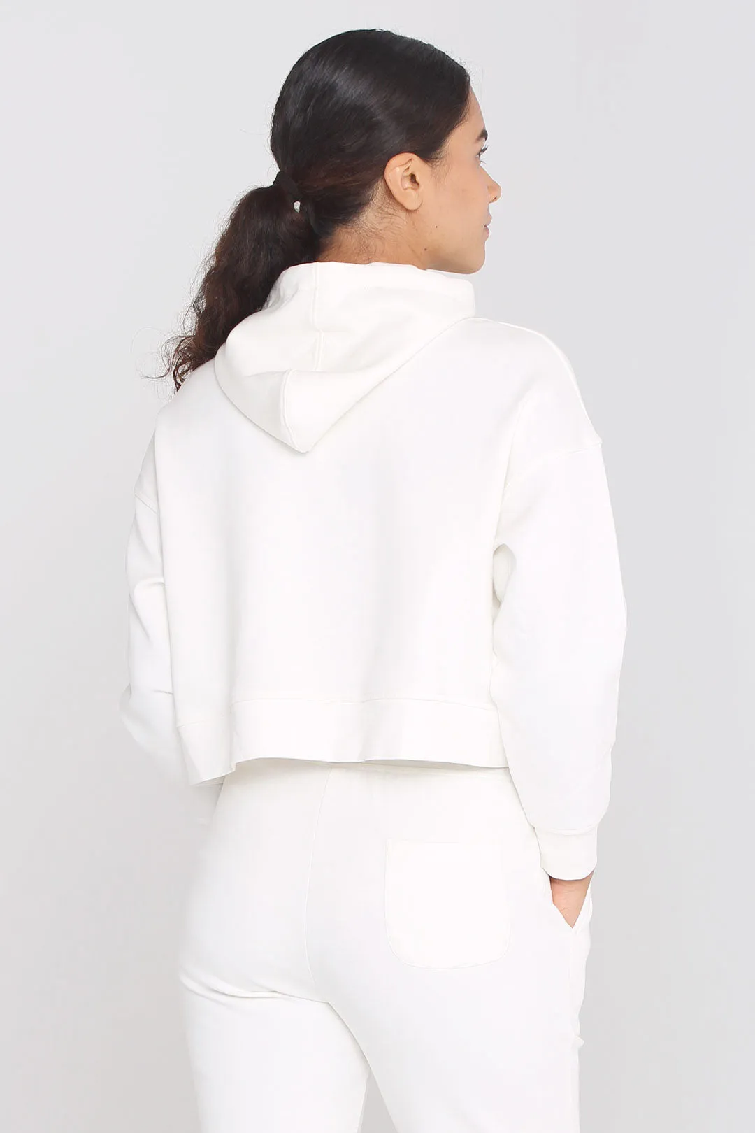 Oversized Dropped Shoulder Cropped Fleece Hoodie Sportswear