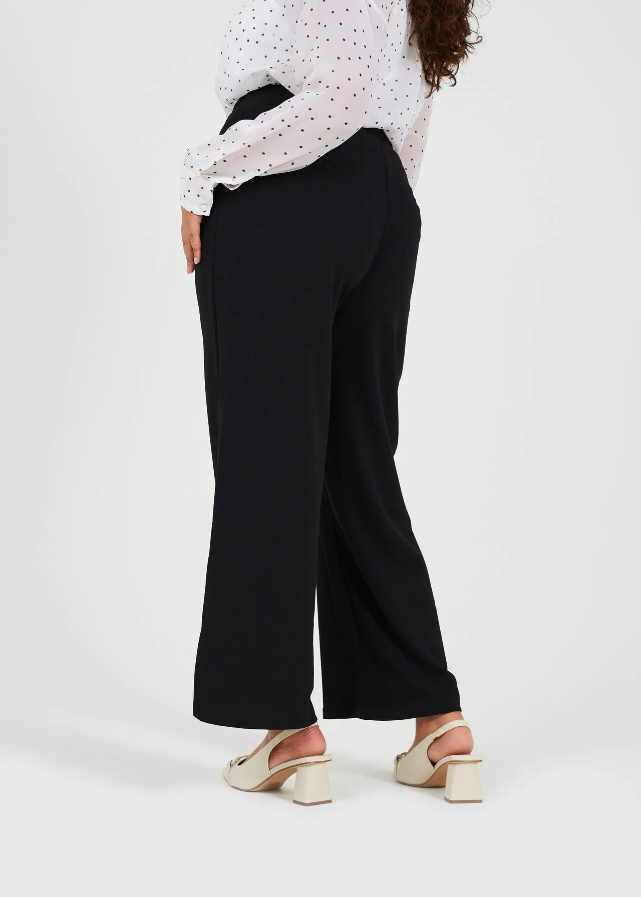 PLUS SIZE BELTED BLACK BOOTCUT TROUSERS