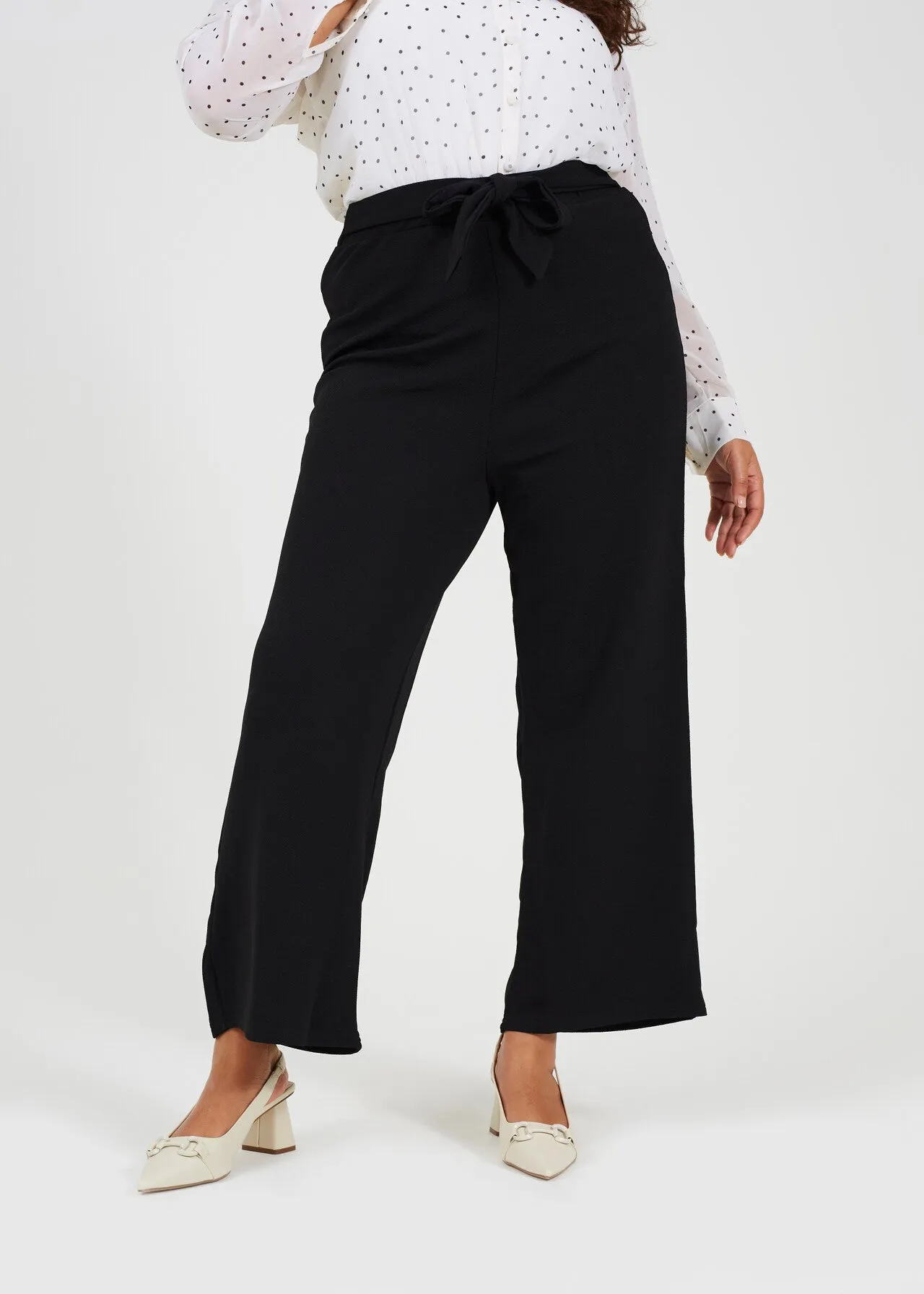 PLUS SIZE BELTED BLACK BOOTCUT TROUSERS