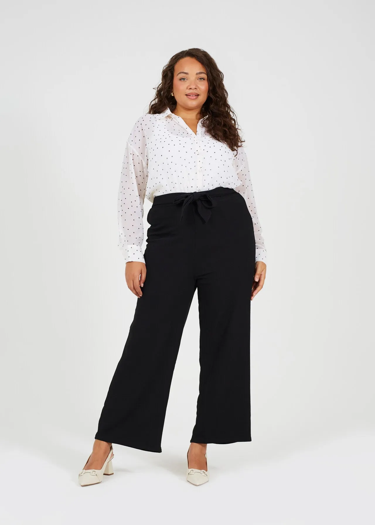 PLUS SIZE BELTED BLACK BOOTCUT TROUSERS