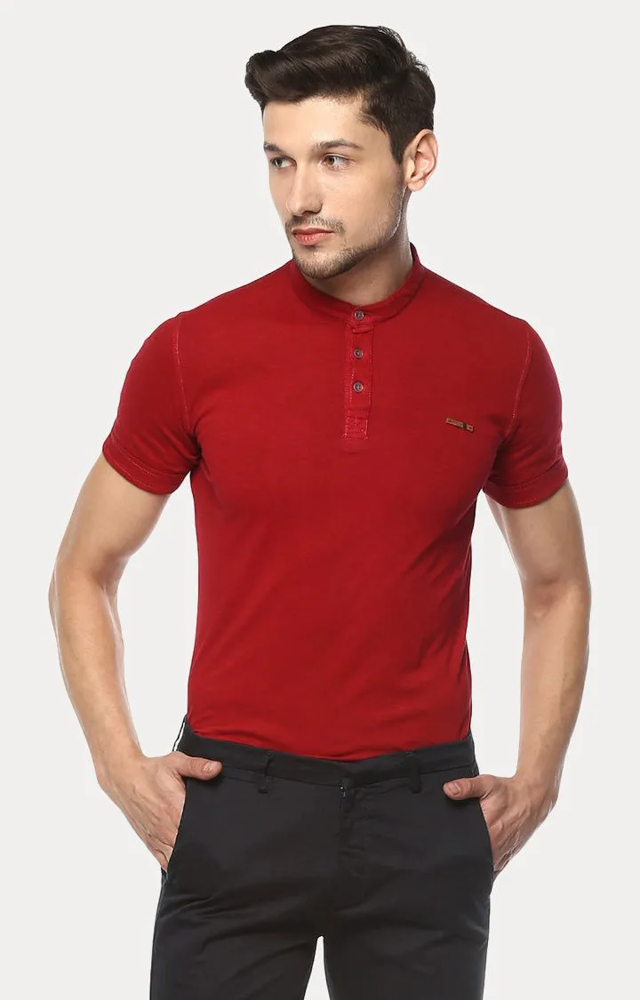 Red Melange Slim Fit Men T-Shirts